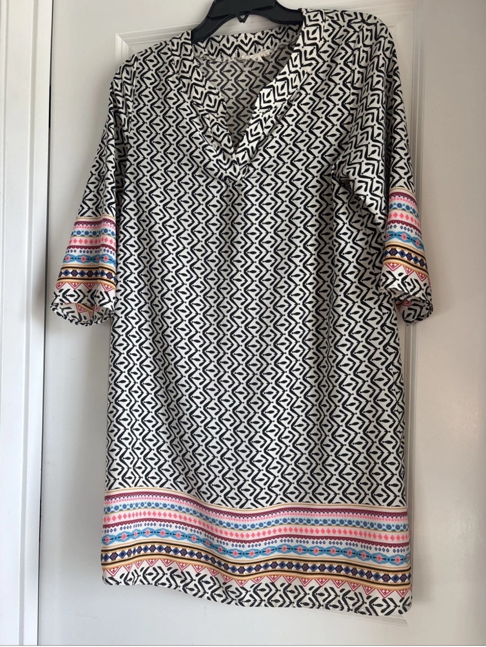 Freeway Tunic Teal Dress Size M Geometric Mod Abstract Boho Funky Lightweight